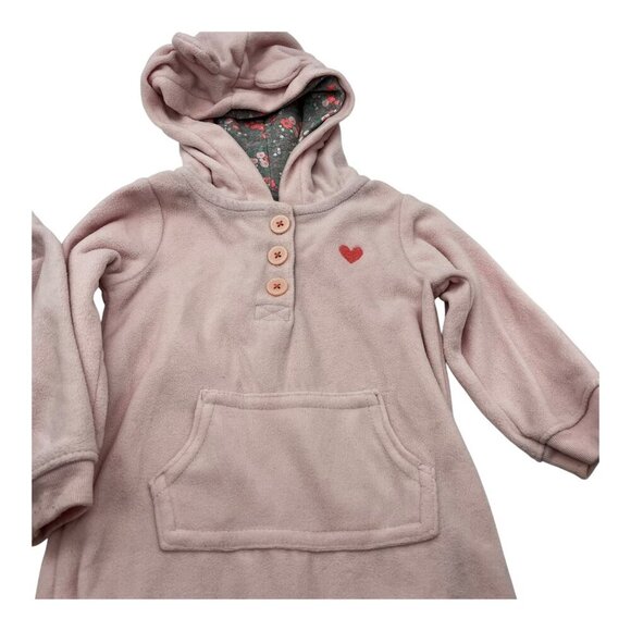 Lot Of 2 Carter’s Baby Hooded Fleece One Piece 6-9M Heart Pink Floral Pocket - Picture 10 of 16